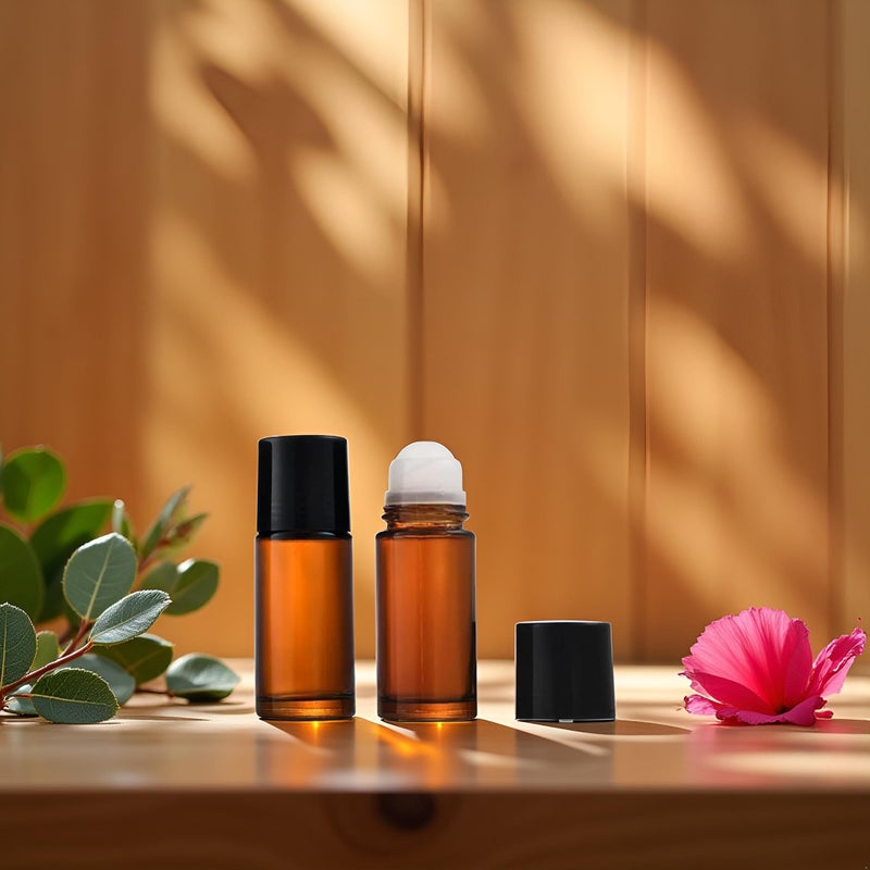 Zhuluck 2Pcs Brown Glass Essential Oil Roller Bottles - Refillable Roll On Bottles for Fragrance, Empty Deodorant Containers Refillable Cosmetic Roller Bottles (50ml) - Image 4
